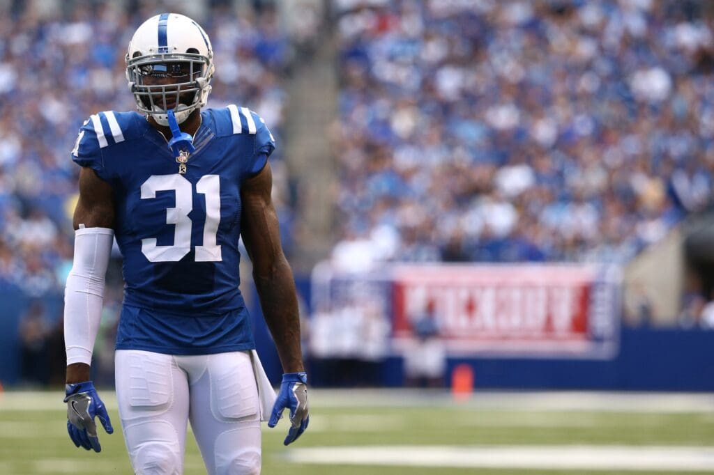 Sep 11, 2016; Indianapolis, IN, USA; Indianapolis Colts defensive back Antonio Cromartie (31) looks on against the Detroit Lions at Lucas Oil Stadium. The Lions won 39-35.