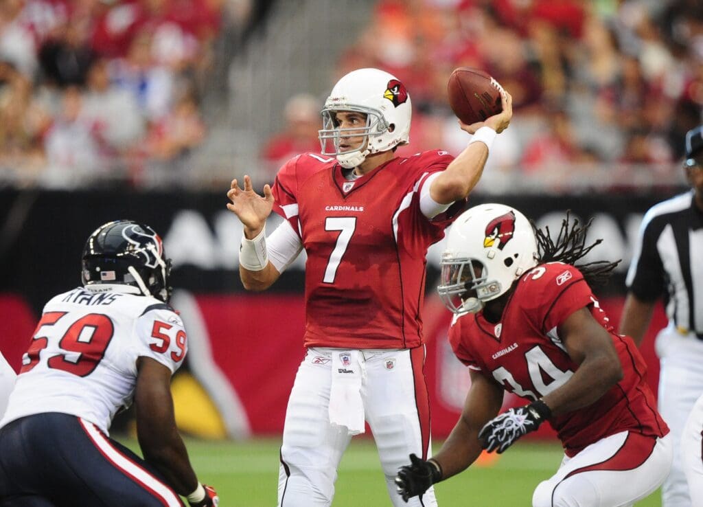 Aug. 14, 2010; Glendale, AZ, USA; Arizona Cardinals quarterback (7) Matt Leinart against the Houston Texans at University of Phoenix Stadium. Arizona defeated Houston 19-16.