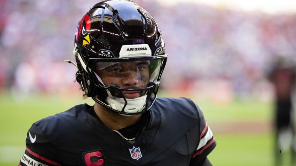Dec 8, 2024; Glendale, Arizona, USA; Arizona Cardinals quarterback Kyler Murray (1) against the Seattle Seahawks at State Farm Stadium.