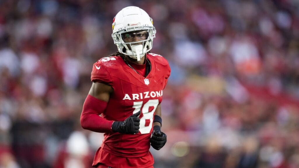 Jan 5, 2025; Glendale, Arizona, USA; Arizona Cardinals wide receiver Marvin Harrison Jr. (18) against the San Francisco 49ers at State Farm Stadium