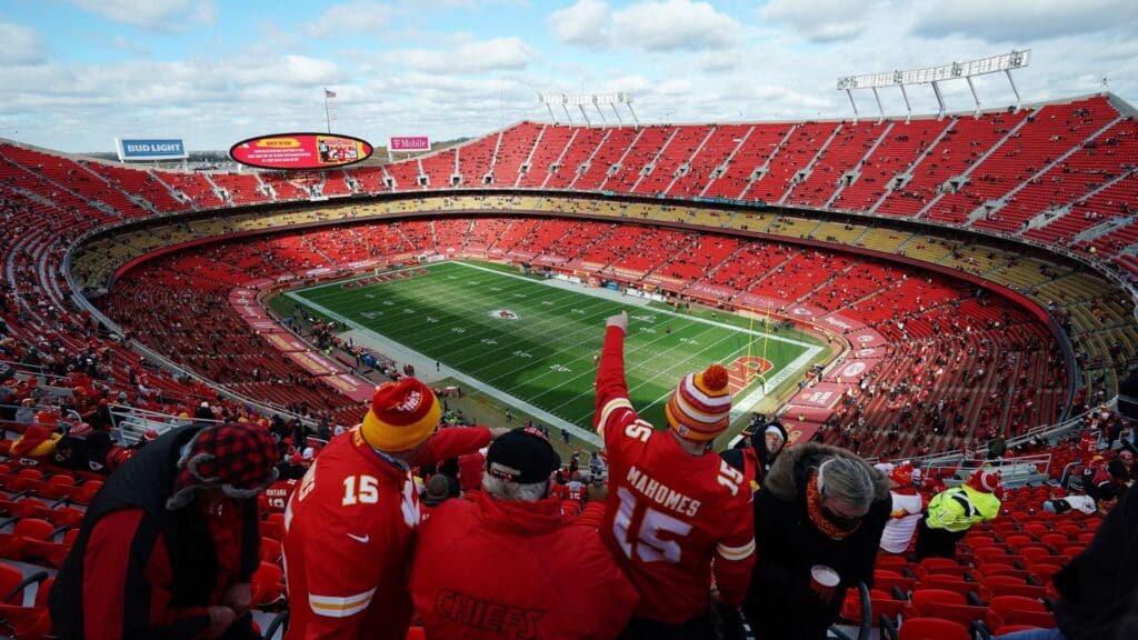 Jan 17, 2021; Kansas City, Missouri, USA; General view as the Kansas City Chiefs play against the Cleveland Browns during the secondhalf in the AFC Divisional Round playoff game at Arrowhead Stadium.