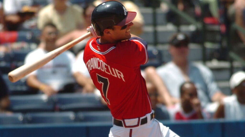 August 14, 2005: Atlanta, Georgia, USA: Atlanta Braves rookie Jeff Francoeur hits a home run in the third inning against the Arizona Diamondbacks at Turner Field.
