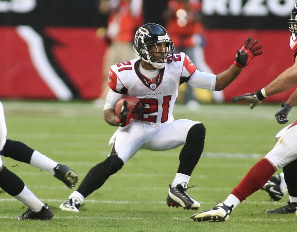 Dec. 23, 2007; Glendale, AZ, USA; Atlanta Falcons kick returner DeAngelo Hall against the Arizona Cardinals in the fourth quarter at University of Phoenix Stadium.