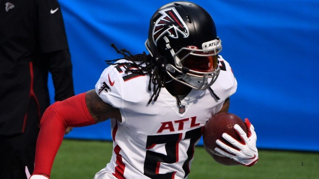 Dec 13, 2020; Inglewood, California, USA; Atlanta Falcons running back Todd Gurley (21) during pregame warmups before playing the Los Angeles Chargers at SoFi Stadium.