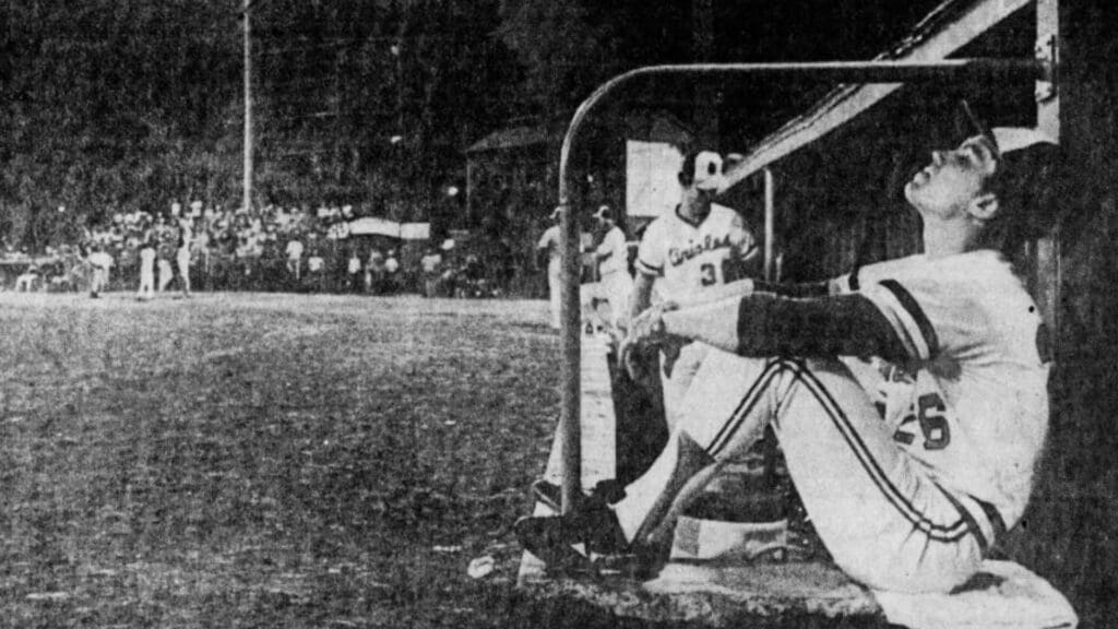 August 1983 Orioles pitcher Larry Heise relaxes between starts