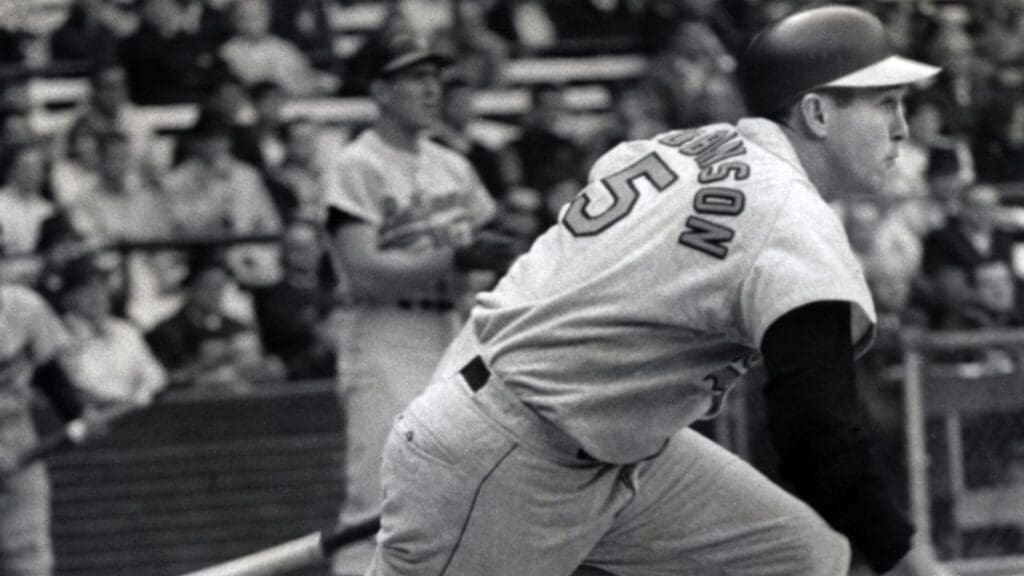 May 1966; Unknown location; FILE PHOTO; Baltimore Orioles third baseman Brooks Robinson in action during a game.