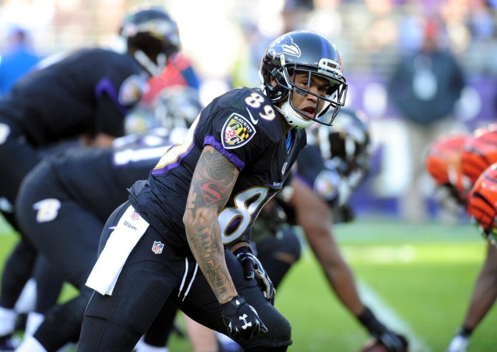 Nov 27, 2016; Baltimore, MD, USA; Baltimore Ravens wide receiver Steve Smith, Sr. (89) prepares for the snap in the third quarter against the Cincinnati Bengals at M&T Bank Stadium.