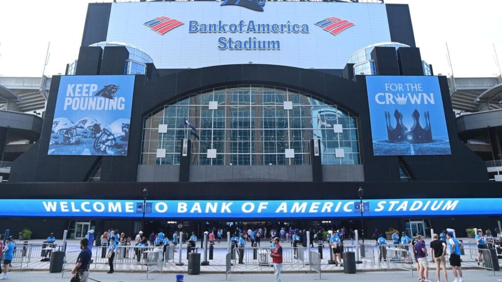 Sep 16, 2023; Charlotte, North Carolina, USA; A general view of the exterior of Bank of America Stadium before a match between D.C. United and Charlotte FC at.