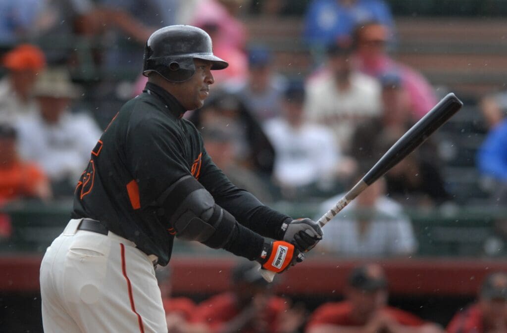 Mar 22, 2007; Scottsdale, AZ, USA; San Francisco Giants left fielder (25) Barry Bonds against the Arizona Diamondbacks at Scottsdale Stadium in Scottsdale, AZ.