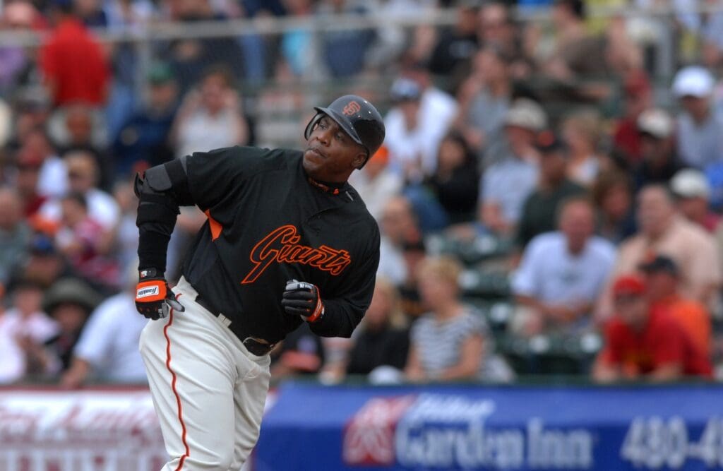 Mar 22, 2007; Scottsdale, AZ, USA; San Francisco Giants left fielder (25) Barry Bonds against the Arizona Diamondbacks at Scottsdale Stadium in Scottsdale, AZ.