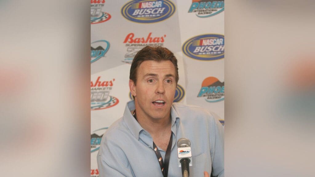 Apr 20, 2007; Avondale AZ, USA; Former NFL linebacker Bill Romanowski addresses the media at Phoenix International Raceway.