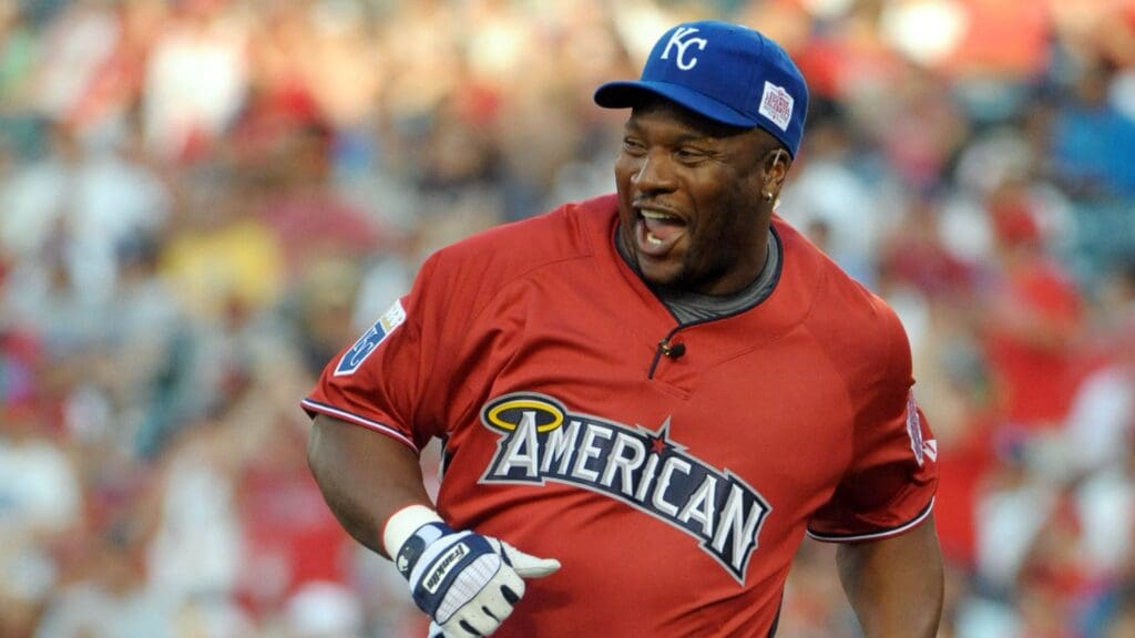 July 11, 2010; Anaheim, CA, USA; Kansas City Royals former player Bo Jackson celebrates after hitting a home run during the 2010 All Star celebrity softball game at Angel Stadium.