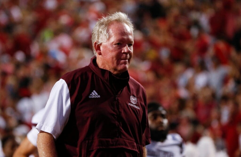 Missouri State Bears Head Coach Bobby Petrino lead the Bears as they took on the Arkansas Razorback at Arkansas on Saturday, September 17, 2022. Tmsu Arkansas00833