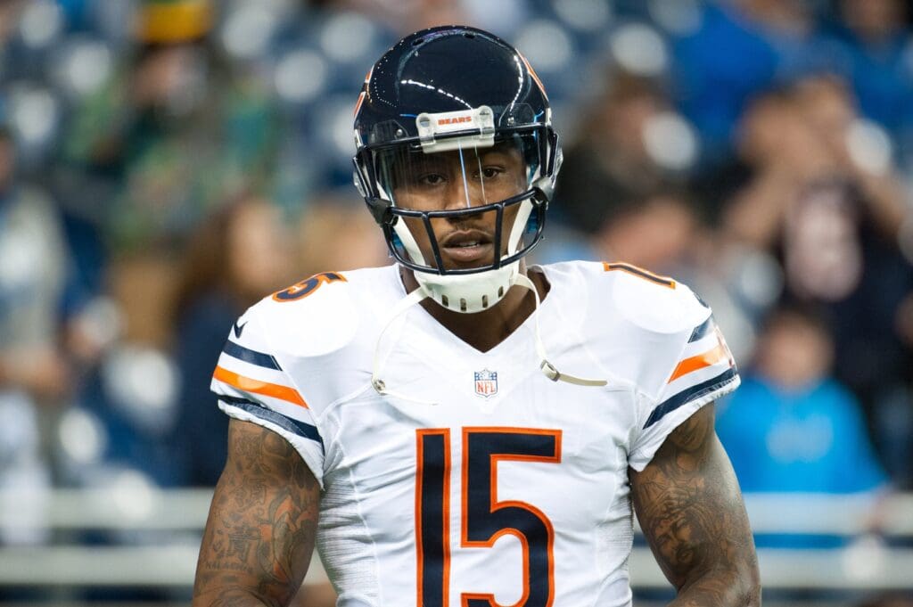 Nov 27, 2014; Detroit, MI, USA; Chicago Bears wide receiver Brandon Marshall (15) before the game against the Detroit Lions at Ford Field.