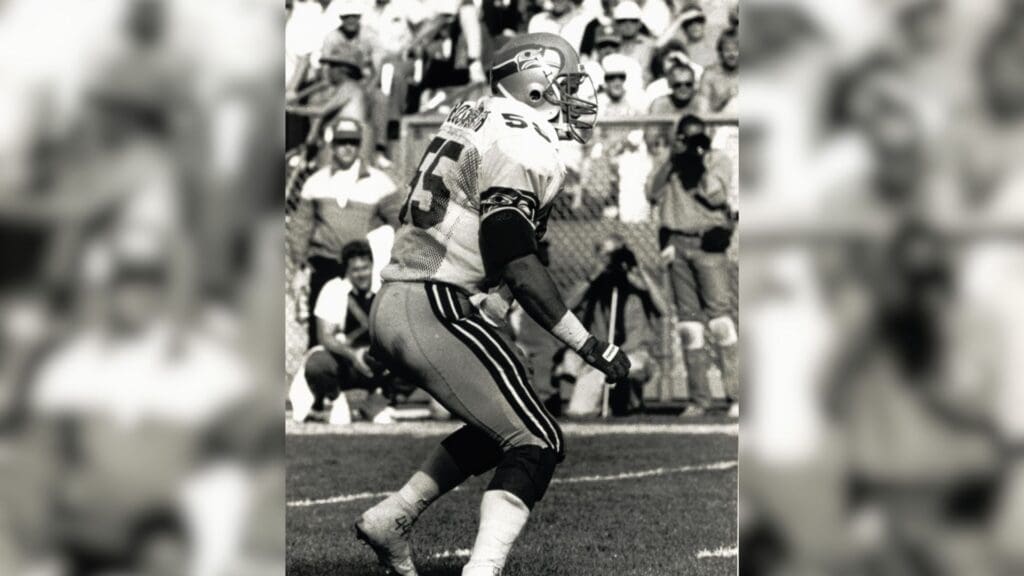 Sep 13, 1987; Denver, CO, USA; FILE PHOTO; Seattle Seahawks linebacker Brian Bosworth (55) in action against the Denver Broncos at Mile High Stadium.