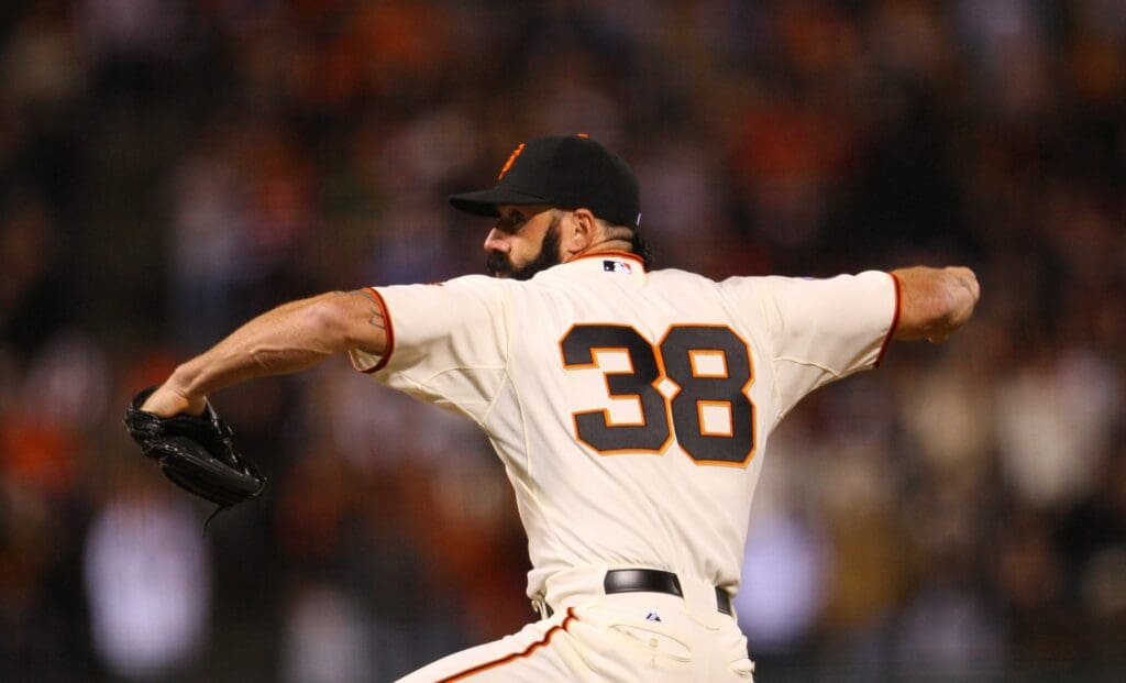 May 7, 2011; San Francisco, CA, USA; San Francisco Giants relief pitcher Brian Wilson (38) delivers a pitch against the Colorado Rockies during the ninth inning at AT&T Park. The Giants defeated the Rockies 3-2.