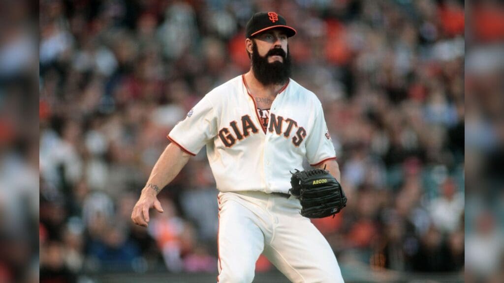 July 10, 2011; San Francisco, CA, USA; San Francisco Giants pitcher Brian Wilson (38) reacts after giving up double to New York Mets pinch hitter Willie Harris (not pictured) in the ninth inning at AT&T Park. The Giants defeated the Mets, 4-2.