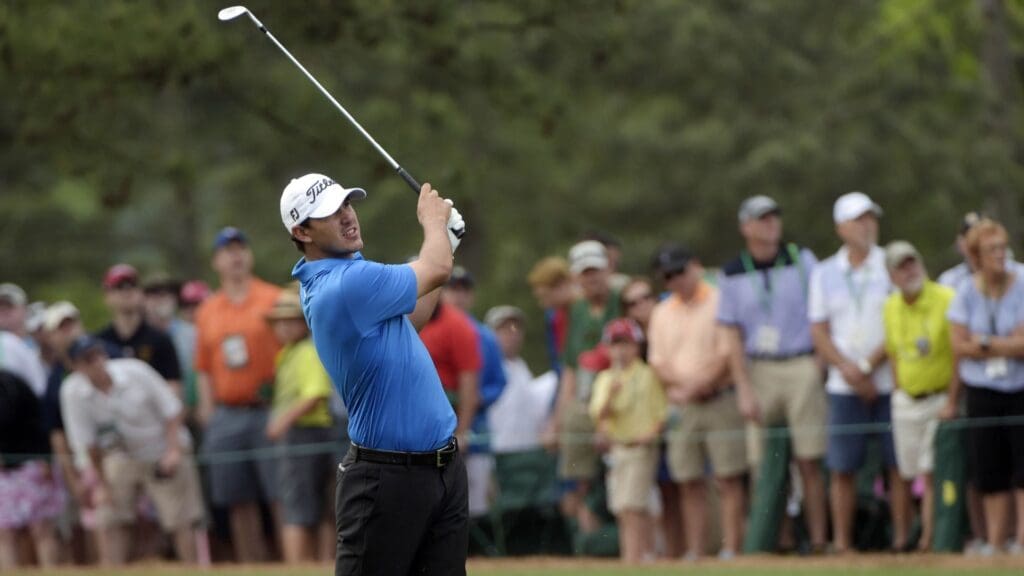 Caption:
Apr 10, 2015; Augusta, GA, USA; Brooks Koepka hits from the 1st fairway during the second round of The Masters golf tournament at Augusta National Golf Club.