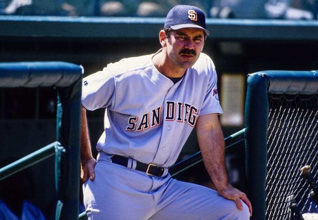 1998, Unknown location, USA; FILE PHOTO; San Diego Padres manager Bruce Bochy in the dugout during the 1998 season.
