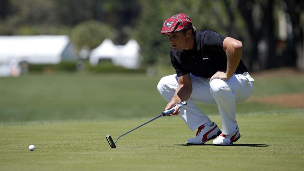 Apr 16, 2016; Hilton Head, SC, USA; Bryson DeChambeau prepares to putt on the 1st hole during the third round of the RBC Heritage golf tournament at Harbour Town Golf Links.