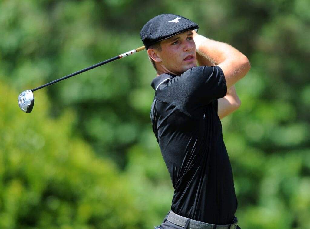 Jun 12, 2015; Memphis, TN, USA; Bryson DeChambeau tees off on the 18th hole during the second round of the FedEx St. Jude Classic at TPC Southwind.