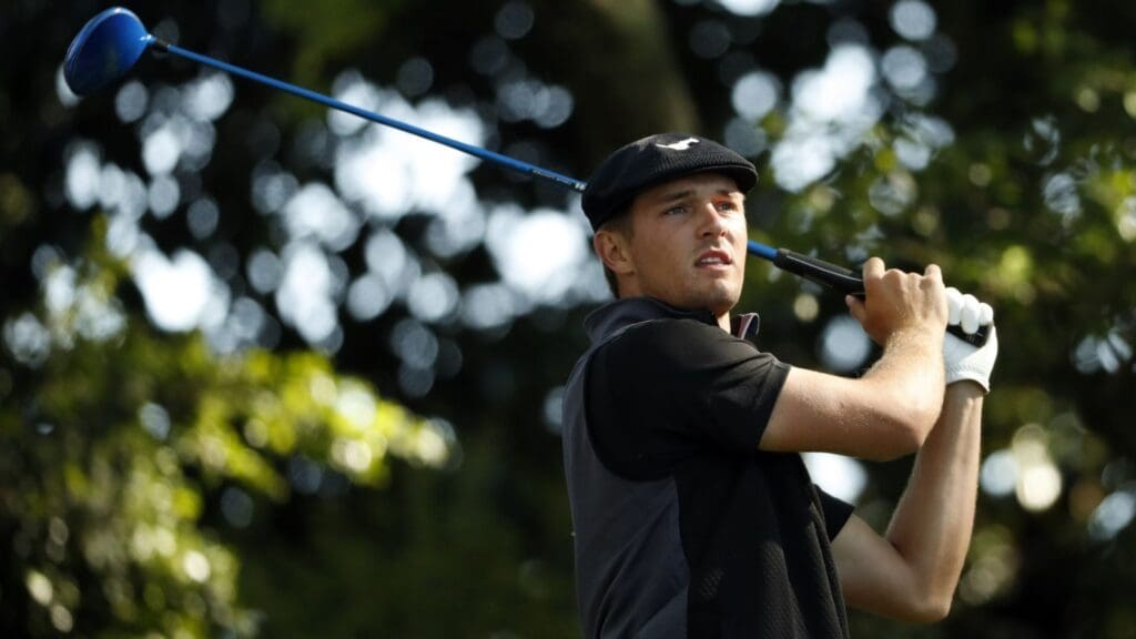 Bryson DeChambeau hits his tee shot on the 2nd hole during the first round of the 2016 The Masters golf tournament at Augusta National Golf Club.