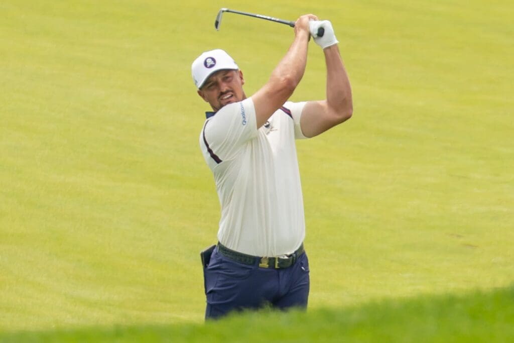 Bryson DeChambeau hits his second shot on No. 12 during the second round of the 125th U.S. Open at Oakmont Country Club in Oakmont, Pa. on June 13, 2025