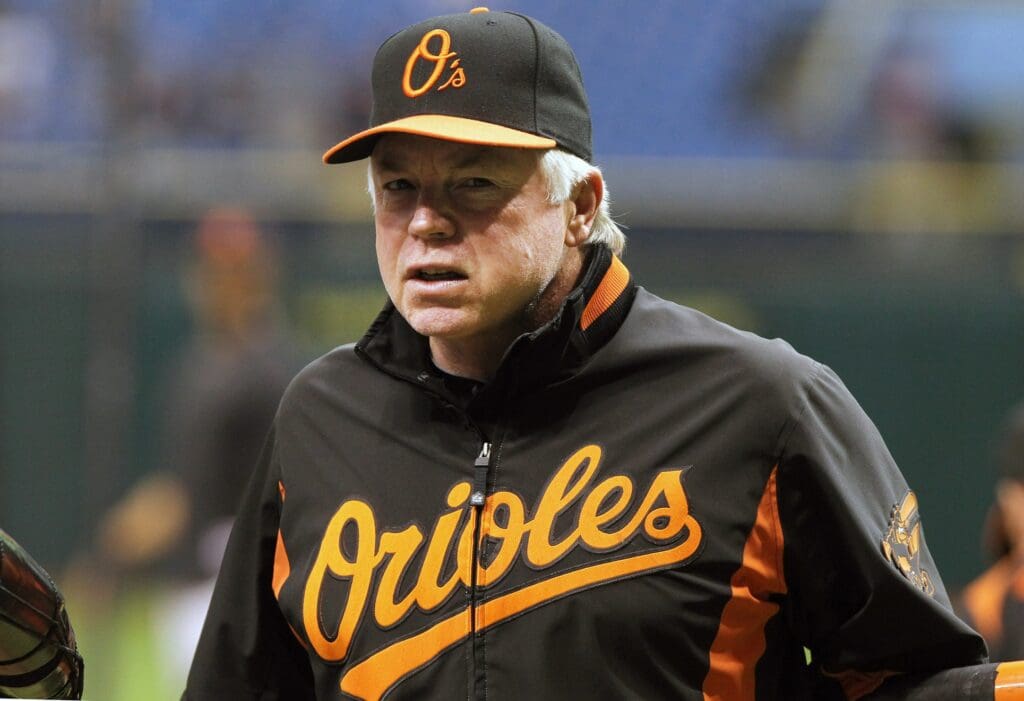 May 13, 2011; St. Petersburg, FL, USA; Baltimore Orioles manager Buck Showalter (26) during batting practice prior to the game against the Tampa Bay Rays at Tropicana Field.