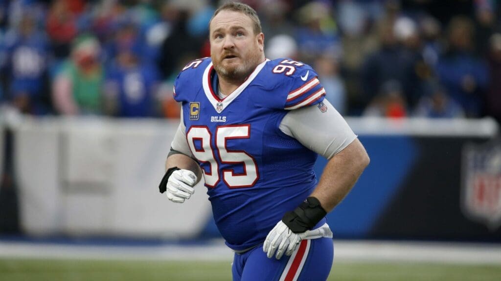 Dec 30, 2018; Orchard Park, NY, USA; Buffalo Bills defensive tackle Kyle Williams (95) on the field before a game against the Miami Dolphins at New Era Field.