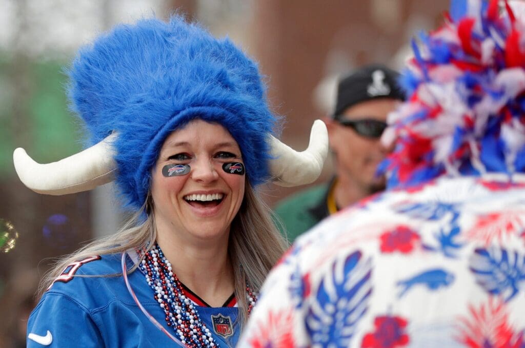 Buffalo Bills fans during the first day of the 2025 NFL Draft on Thursday, April 24, 2025, at Lambeau Field in Green Bay, Wisconsin. The draft begins at 7 p.m. CT April 24 and runs through April 26.