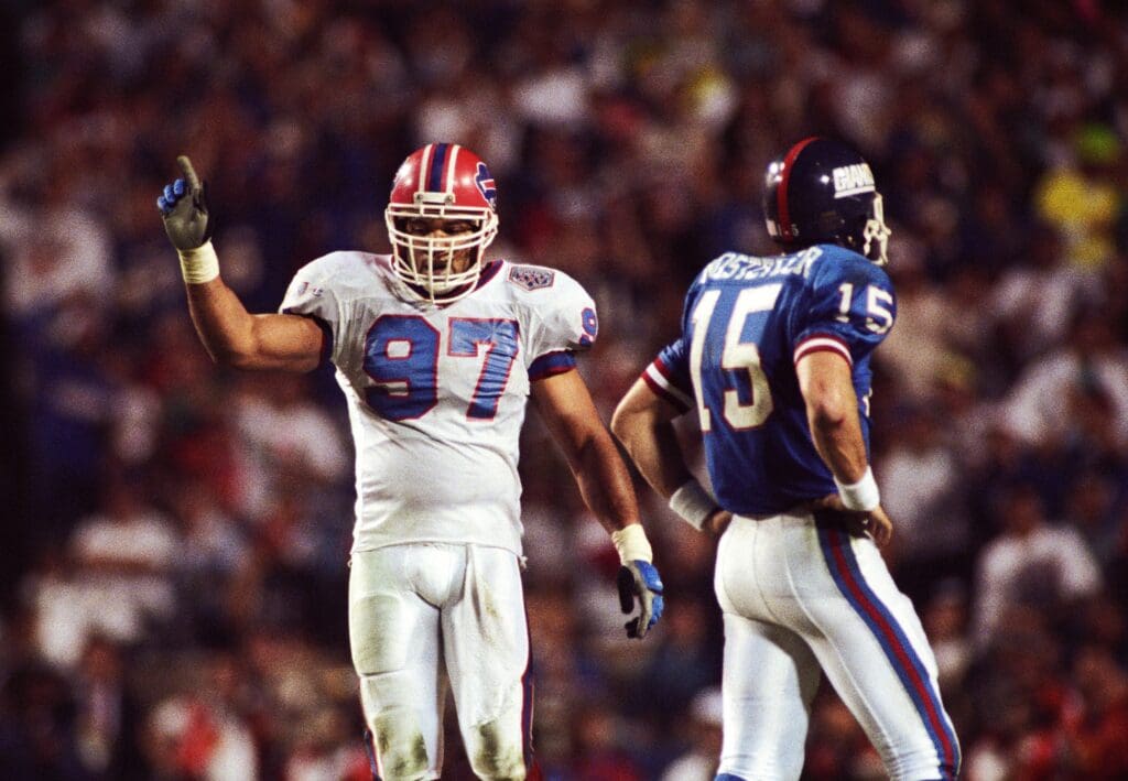 Jan 27, 1991; Tampa, FL, USA; FILE PHOTO; Buffalo Bills linebacker Cornelius Bennett (97) on the field against the New York Giants during Super Bowl XXV at Tampa Stadium. The Giants defeated the Bills 19-20.