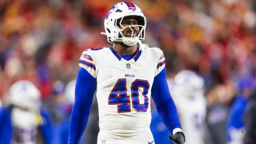 Jan 26, 2025; Kansas City, MO, USA; Buffalo Bills linebacker Von Miller (40) against the Kansas City Chiefs during the AFC Championship game at GEHA Field at Arrowhead Stadium.