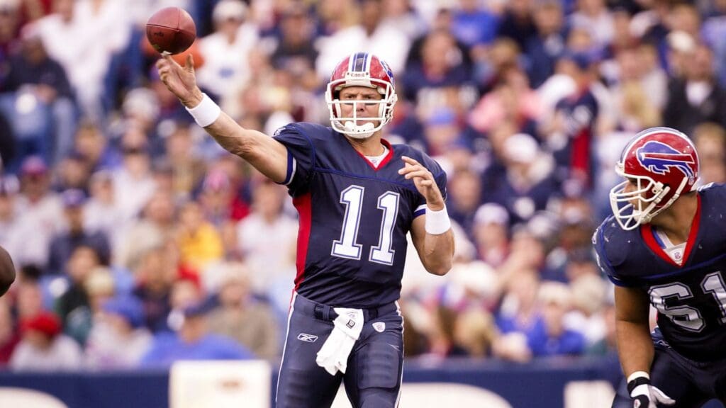 Sep 28, 2003; Orchard Park, NY, USA: FILE PHOTO; Buffalo Bills quarterback Drew Bledsoe (11) throws the ball against the Philadelphia Eagles at Ralph Wilson Stadium.