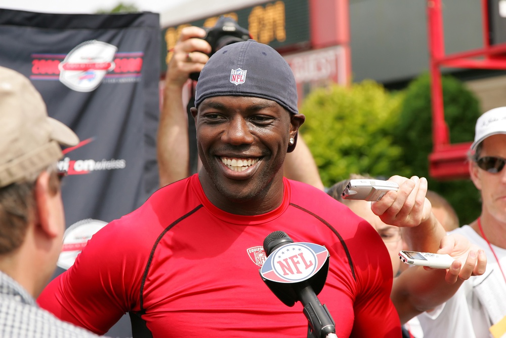 July 25, 2009; Pittsford, NY, USA; Buffalo Bills wide receiver Terrell Owens (81) during the press conference after the first session of training camp.