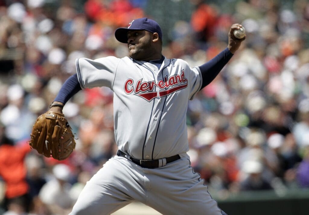 May 6, 2007; Baltimore, MD, USA; Cleveland Indians pitcher (52) C.C. Sabathia pitches against the Baltimore Orioles in the second inning at Camden Yards in Baltimore, MD. Cleveland defeated Baltimore 9-6.