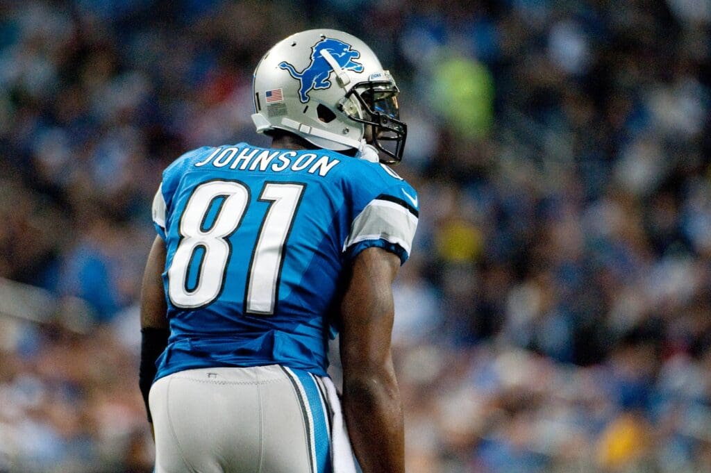 Dec 22, 2012; Detroit, MI, USA; Detroit Lions wide receiver Calvin Johnson (81) during the first quarter against the Atlanta Falcons at Ford Field.