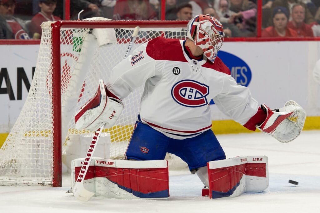 Apr 23, 2022; Ottawa, Ontario, CAN; Montreal Canadiens goalie Carey Price (31) is unable to stop a shot from Ottawa Senators center Josh Norris (not pictured) in the second period at the Canadian Tire Centre.
