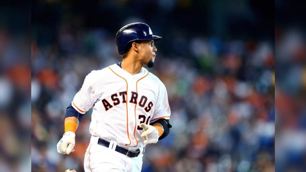 Aug 16, 2015; Houston, TX, USA; Houston Astros outfielder Carlos Gomez against the Detroit Tigers at Minute Maid Park.