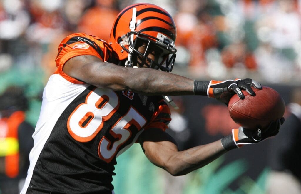 Oct 28, 2006; Cincinnati, OH, USA; Cincinnati Bengals receiver (85) Chad Johnson catches passes pre-game against the Atlanta Falcons at Paul Brown Stadium. The Falcons beat the Bengals 29-27
