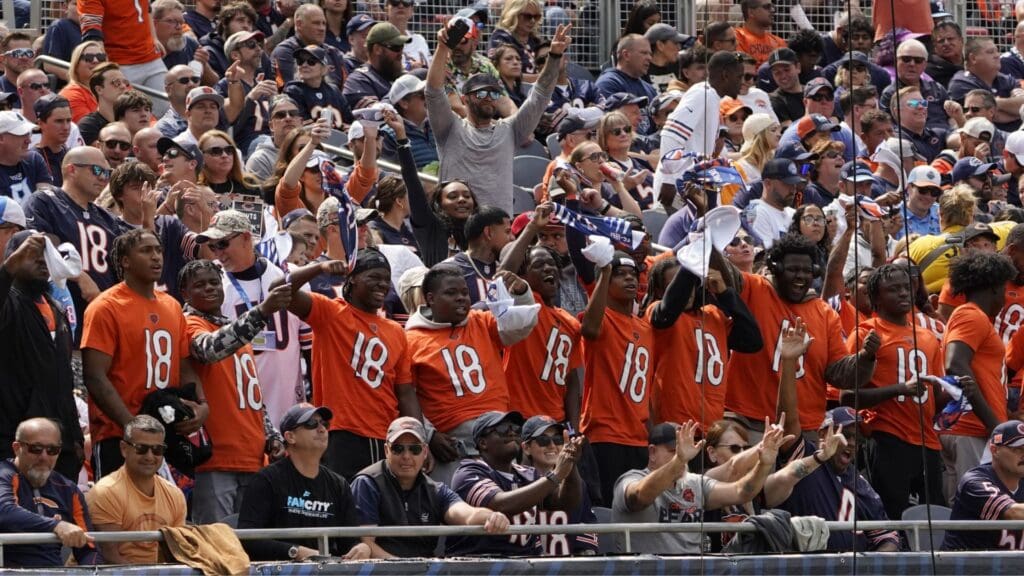 Sep 8, 2024; Chicago, Illinois, USA; Chicago Bears fans during the first half of a game against the Tennessee Titans at Soldier Field.