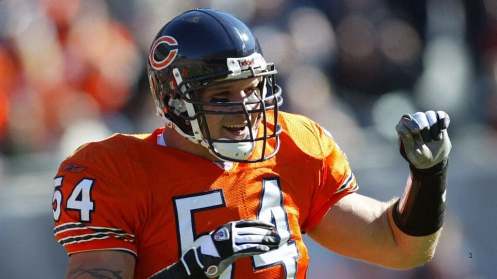 Oct 29, 2006; Chicago, IL, USA; Chicago Bears linebacker (54) Brian Urlacher celebrates after making an interception during the first quarter at Soldier Field in Chicago, IL. The Bears defeated the 49ers 41-10.
