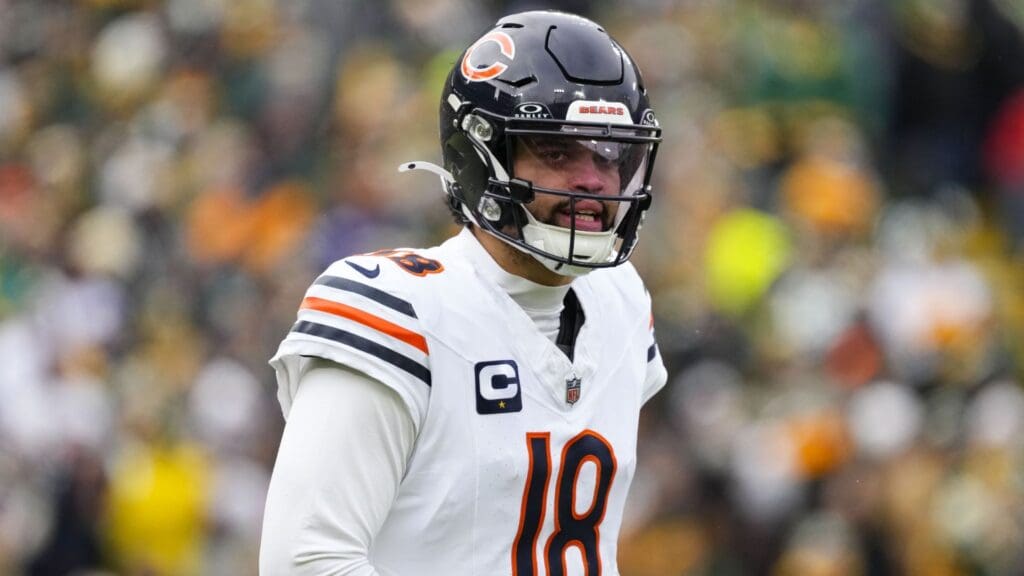 Jan 5, 2025; Green Bay, Wisconsin, USA; Chicago Bears quarterback Caleb Williams (18) during the game against the Chicago Bears at Lambeau Field