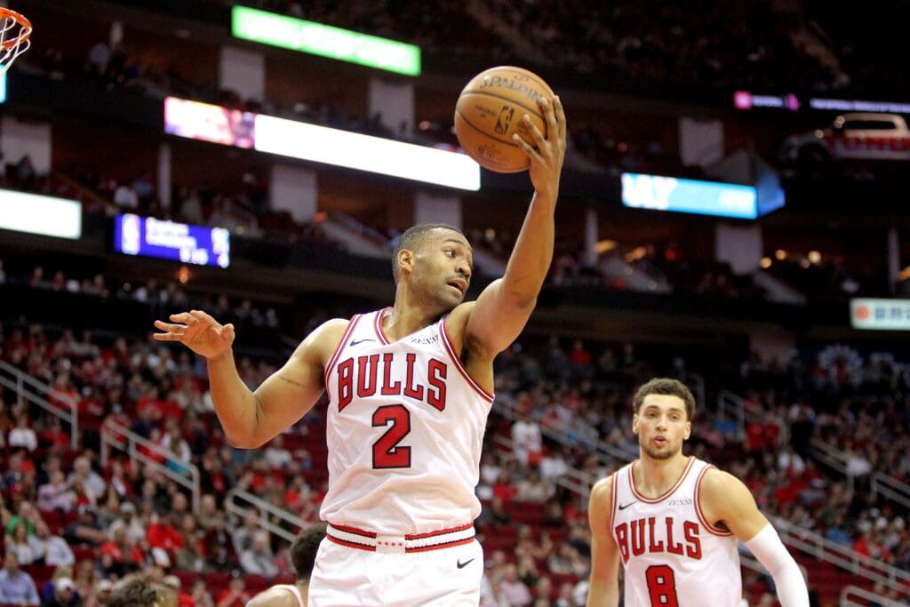 Dec 1, 2018; Houston, TX, USA; Chicago Bulls forward Jabari Parker (2) pulls down a rebound against the Houston Rockets during the fourth quarter at Toyota Center.
