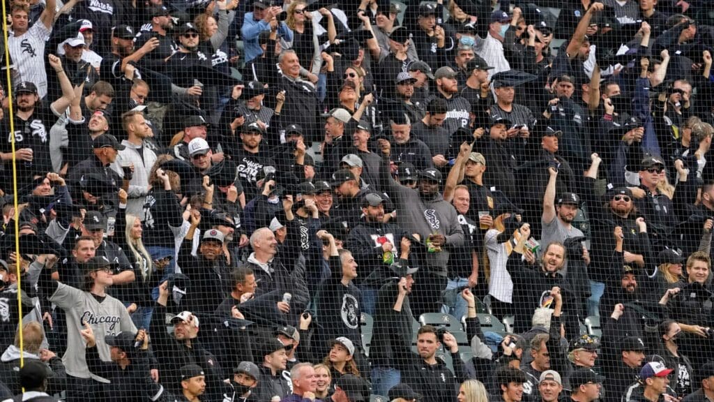 Oct 12, 2021; Chicago, Illinois, USA; Chicago White Sox fans cheer before game four of the 2021 ALDS against the Houston Astros at Guaranteed Rate Field