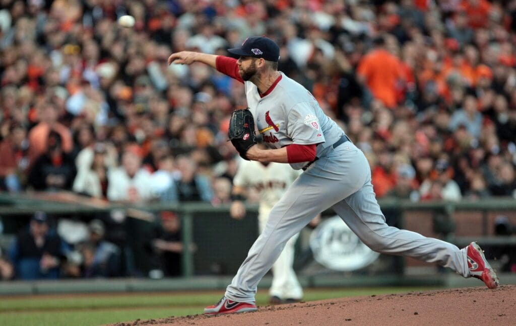 Oct 21, 2012; San Francisco, CA, USA; St. Louis Cardinals starting pitcher Chris Carpenter throws a pitch against the San Francisco Giants in the first inning during game six of the 2012 NLCS at AT&T Park.