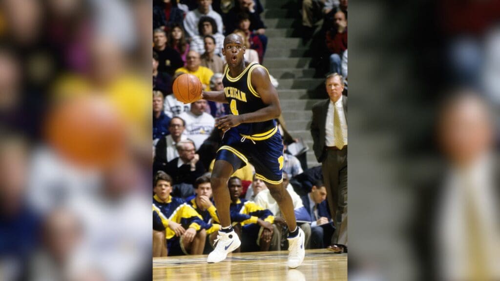 Unknown date & location, USA; FILE PHOTO; Michigan Wolverines guard Chris Webber (4) in action.