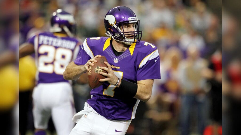 Dec 30, 2012; Minneapolis, MN, USA; Minnesota Vikings quarterback Christian Ponder (7) throws a pass during the first quarter against the Green Bay Packers at the Metrodome.