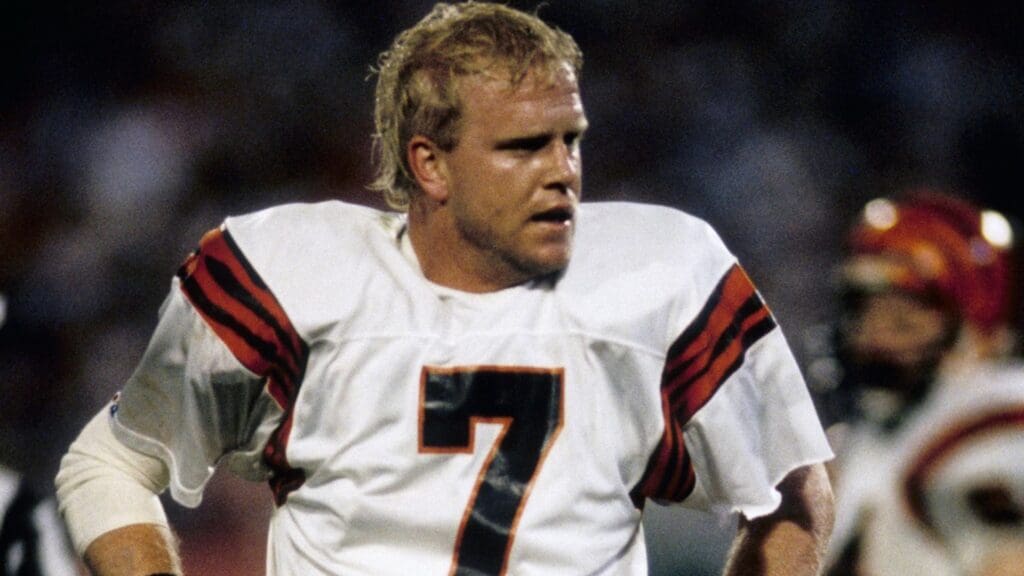 Jan 22, 1989; Miami, FL, USA; FILE PHOTO; Cincinnati Bengals quarterback (7) Boomer Esiason against the San Francisco 49ers during Super Bowl XXIII at Joe Robbie Stadium. The 49ers defeated the Bengals 20-16.