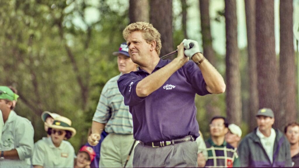 04/13/1997; Augusta, Georgia, USA; Colin Montgomerie tees off at the Augusta National Golf Course during the 1997 Masters.