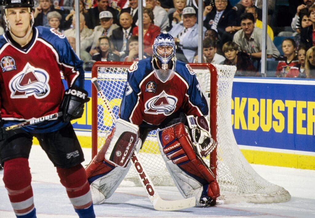June 1996; Miami, FL; USA; FILE PHOTO; Colorado Avalanche goalie Patrick Roy (33) in action during the 1996 Stanley Cup Finals against the Florida Panthers at Miami Arena.